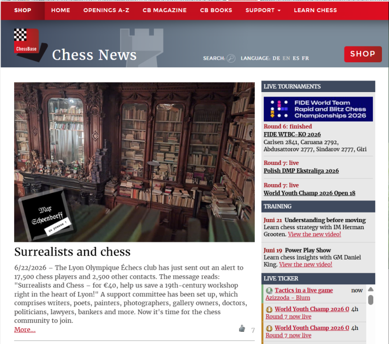 L’association à la Une de ChessBase.com